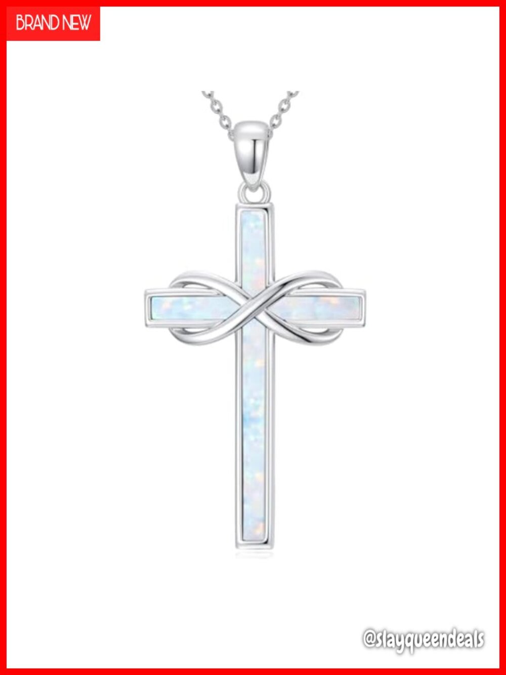 Opal Cross Pendant Necklace Infinity Religious Jewelry 18+2 Inch Chain Women